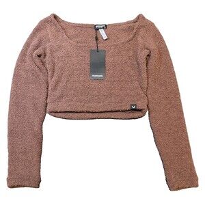 True Religion Medium Long Sleeve Cozy Crop Top Sweater Brown Knit Long Sleeve